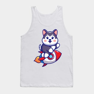 Cute husky riding rocket cartoon Tank Top